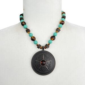 Express necklace boho medallion beaded turquoise earthy
